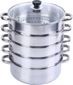 Service96 - Stoompan - 5 Lagen - Roestvrij Staal - Dikke Stoompan - Soeppan - Universele Kookpotten - Voor Inductiekookplaat, Gasfornuis - Kookgerei