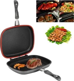 Herenthal Dubbele Grillpan - Ø 28 Cm - Koekenpan - Keramische Pan - Marmeren Coating Met Antiaanbaklaag - PFAS & PFOA Vrij - Pan - Grill - Vermindert Geur, Rook En Oliespatten - Zilver