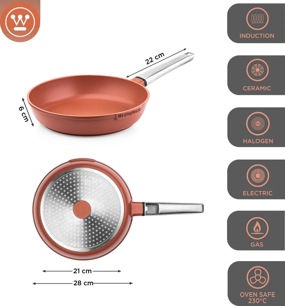 Westinghouse Performance Series - Koekenpan Inductie 28cm - Oven Geschikt - Rood - Geschikt Voor Alle Warmtebronnen 3 Westinghouse Performance Series - Koekenpan Inductie 28cm - Oven Geschikt - Rood - Geschikt Voor Alle Warmtebronnen - Afbeelding 3