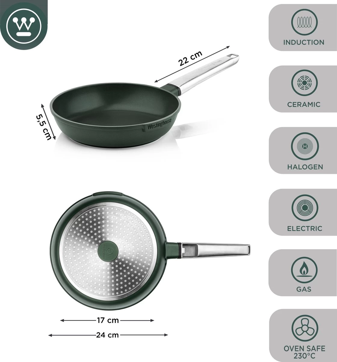 Westinghouse Performance Series - Koekenpan Inductie 24cm - Oven Geschikt - Groen 4 Westinghouse Performance Series - Koekenpan Inductie 24cm - Oven Geschikt - Groen - Afbeelding 4