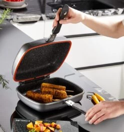 Herenthal Dubbele Grillpan - Ø 28 Cm - Koekenpan - Keramische Pan - Marmeren Coating Met Antiaanbaklaag - PFAS & PFOA Vrij - Pan - Grill - Vermindert Geur, Rook En Oliespatten - Zilver -Korting Op Keukengerei 1132x1200 3