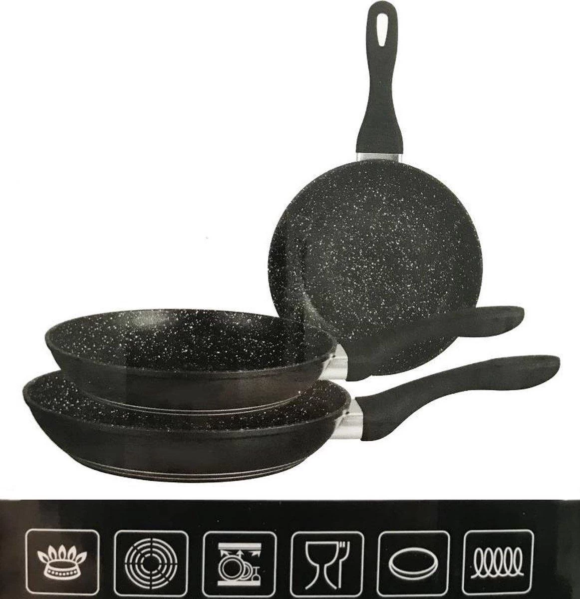 Merkloos Inductie Koekenpannenset - 3 Delig - Keramisch 2 Merkloos Inductie Koekenpannenset - 3 Delig - Keramisch - Afbeelding 2