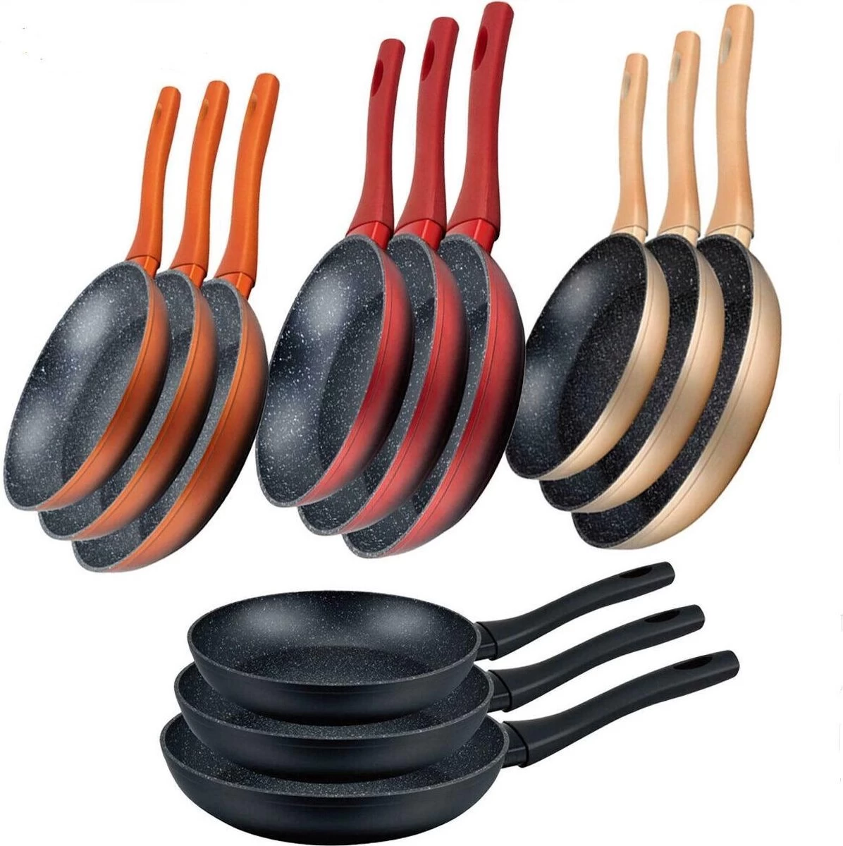 Royal Swiss Koekenpannenset 3-delig (rood) Marmeren Coating 2 Royal Swiss Koekenpannenset 3-delig (rood) Marmeren Coating - Afbeelding 2