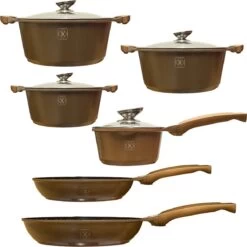 Kookkunst Holland Pannenset 10 Delig Inductie Met Deksels En Silicone Koudgrepen - Koper