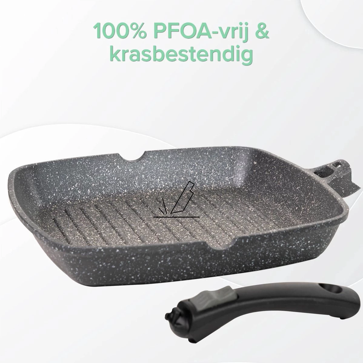 Coninx Grillpan 28CM - Steakpan - Afneembare Handgreep - PFAS-vrij - Grijs 4 Coninx Grillpan 28CM - Steakpan - Afneembare Handgreep - PFAS-vrij - Grijs - Afbeelding 4