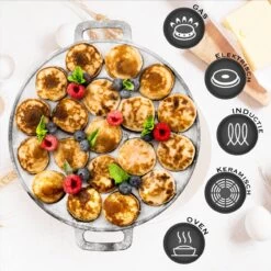 IRONO Poffertjespan Set - Incl. Doseerfles, Kwast En Vork - Poffertjespan Inductie En Electrisch - Poffertjesmaker 19 Poffertjes - Poffertjes Maken - Spuitfles - Cadeau Voor Mannen En Vrouwen -Korting Op Keukengerei 1198x1200 4