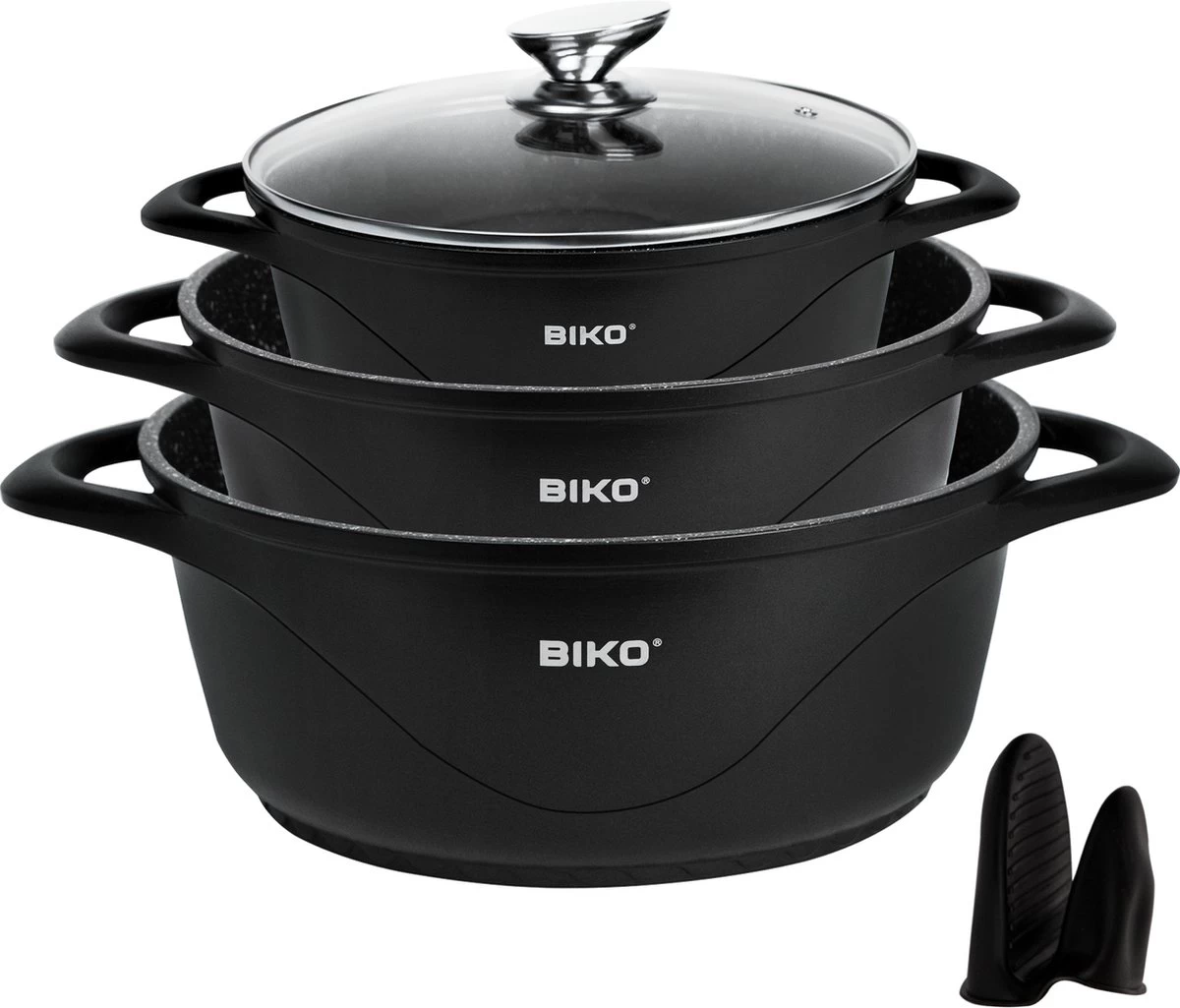 BIKO - Smile Pannen 8 Delige Pannenset - Braadpan - Zwart 1 BIKO - Smile Pannen 8 Delige Pannenset - Braadpan - Zwart