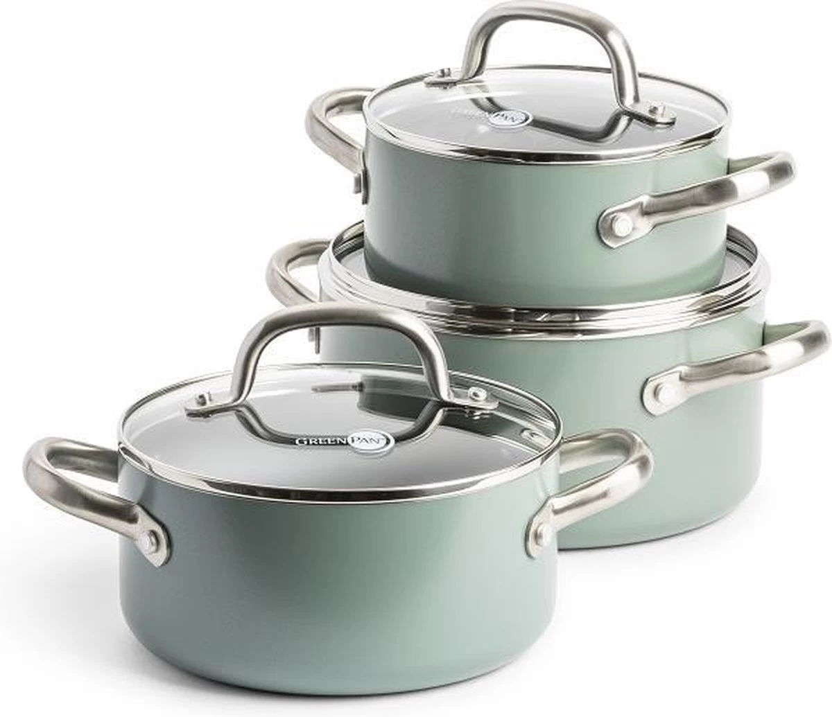 GreenPan Mayflower Pannenset - 3-delig - Lichtblauw - Inductie - PFAS-vrij 1 GreenPan Mayflower Pannenset - 3-delig - Lichtblauw - Inductie - PFAS-vrij