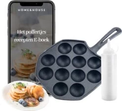 Home&House Poffertjespan Set - Zwart - Poffertjesmaker - Inductie - Gas - Poffertjes - Prik Vork - Kwast - Gietijzer - Poffertjesplaat - Poffertjespannen