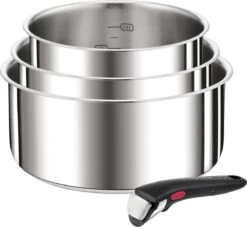 Tefal Ingenio Preference - Pannenset - Steelpannen Ø16cm + Ø18cm + Ø20cm + Handgreep