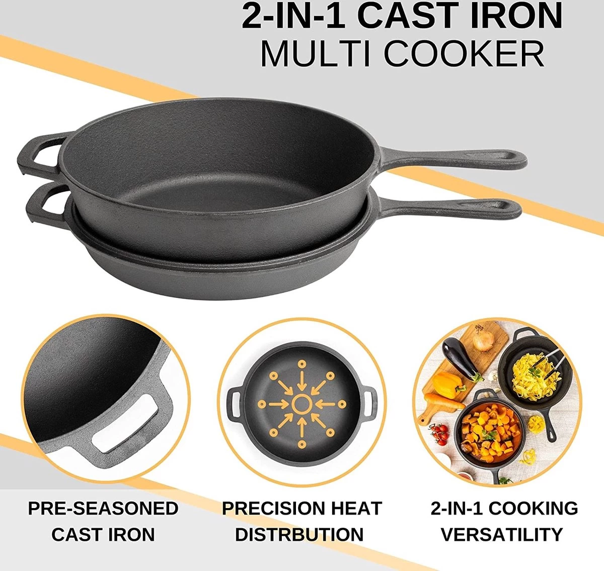 Nuovva 2-in-1 Gietijzeren Steelpan En Braadpan Of Grillplaat Met Dubbel Functie Koekenpan Deksel - 3 Liter - 26cm 4 Nuovva 2-in-1 Gietijzeren Steelpan En Braadpan Of Grillplaat Met Dubbel Functie Koekenpan Deksel - 3 Liter - 26cm - Afbeelding 4