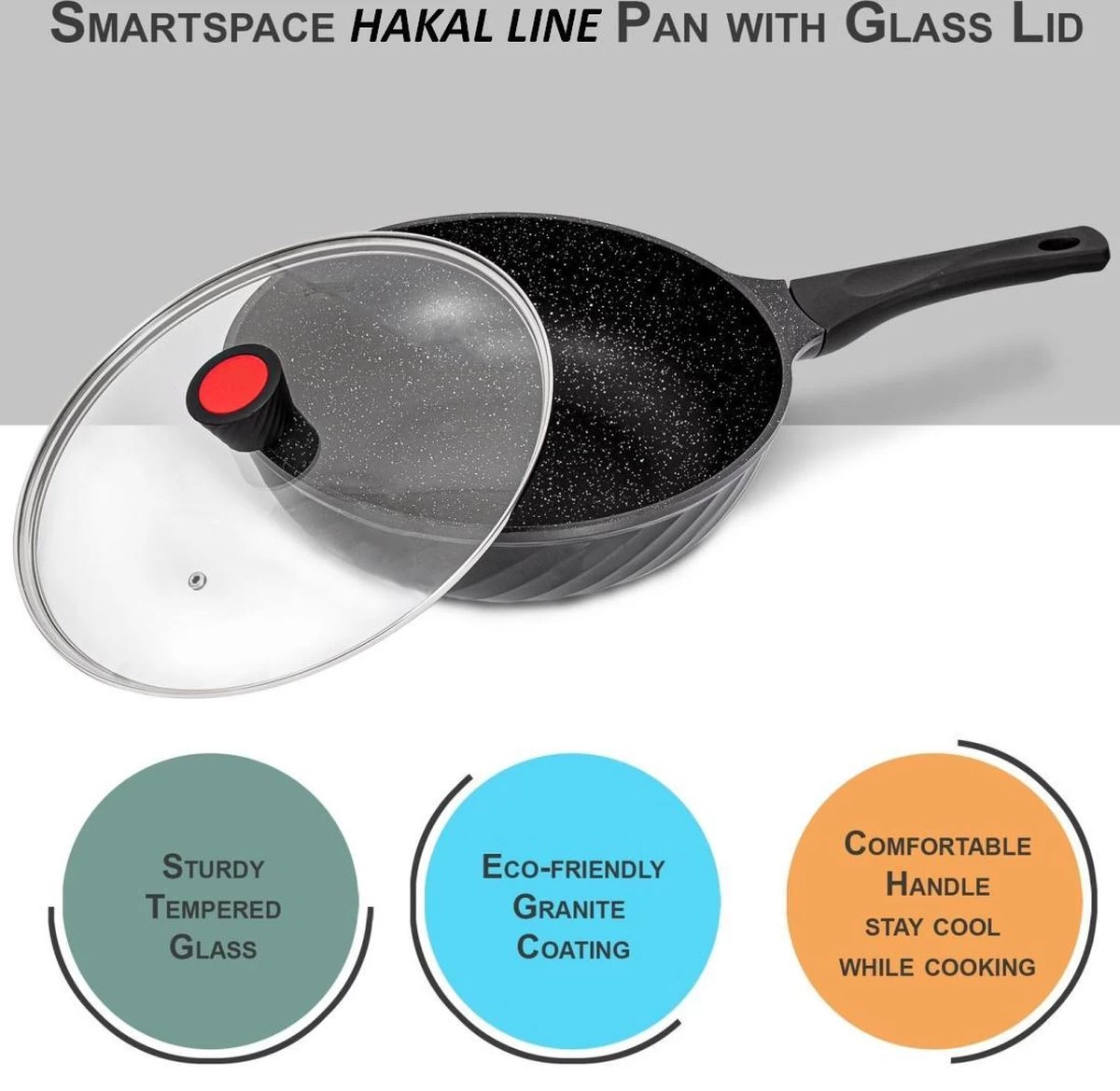 Marble Coating Wokpan Inductie - Met Glazen Deksel - Zwart - 30 Cm 6 Marble Coating Wokpan Inductie - Met Glazen Deksel - Zwart - 30 Cm - Afbeelding 6