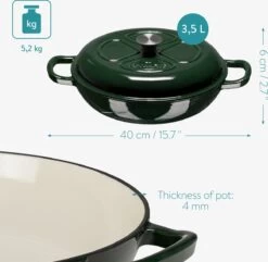Navaris Gietijzeren Stoofpan Met Deksel- 3,5 Liter Gietijzeren Ovenschaal Van Email - Geschikt Voor Alle Warmtebronnen - Groen -Korting Op Keukengerei 1200x1171 7
