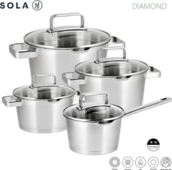 Sola Pannenset Diamond - 4 Delig - Ø 16,16,18,20 Cm - Zilver - RVS - Sandwichbodem 19 Sola Pannenset Diamond - 4 Delig - Ø 16,16,18,20 Cm - Zilver - RVS - Sandwichbodem -Korting Op Keukengerei 1200x1183