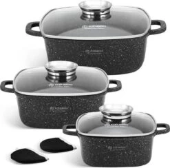 Edënbërg Stonetec Line - 8-delige Luxe Pannenset Van Gesmeed Aluminium - Zwart