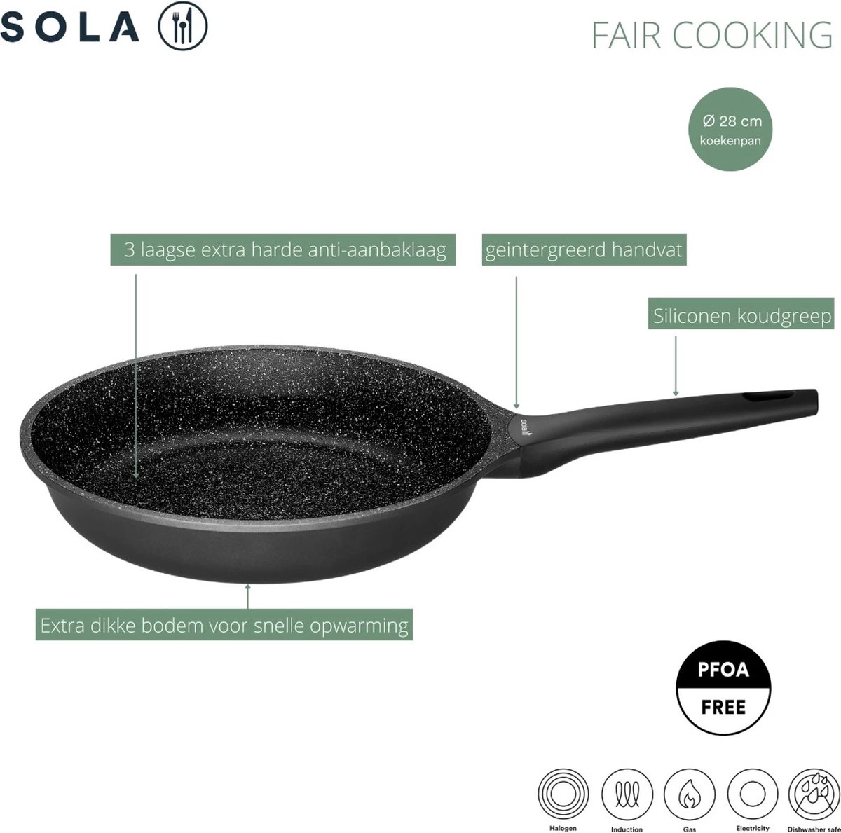 Sola Koekenpan Fair Cooking - Ø 28 Cm - Zwart/wit - Aluminium - Antiaanbaklaag 8 Sola Koekenpan Fair Cooking - Ø 28 Cm - Zwart/wit - Aluminium - Antiaanbaklaag - Afbeelding 8