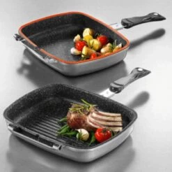 Herenthal Dubbele Grillpan - Ø 28 Cm - Koekenpan - Keramische Pan - Marmeren Coating Met Antiaanbaklaag - PFAS & PFOA Vrij - Pan - Grill - Vermindert Geur, Rook En Oliespatten - Zilver -Korting Op Keukengerei 1200x1195 8