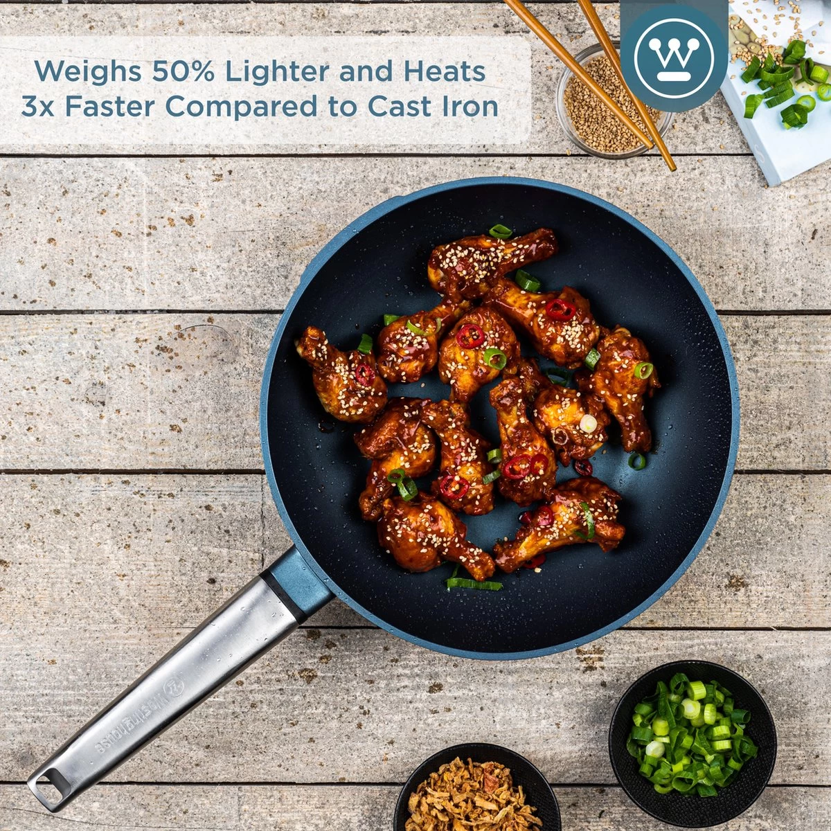 Westinghouse Performance Series - Wokpan Inductie - 28cm Luxe Wok Met Deksel - Blauw - Geschikt Voor Alle Warmtebronnen 8 Westinghouse Performance Series - Wokpan Inductie - 28cm Luxe Wok Met Deksel - Blauw - Geschikt Voor Alle Warmtebronnen - Afbeelding 8