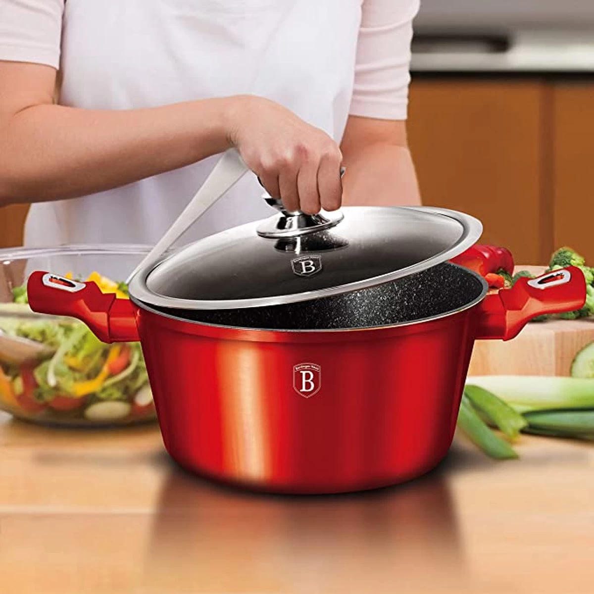 6-delige Balck Burgundy Pannen Set Bordeaux Rood Met Accessoires Ook Voor Inductie 2 6-delige Balck Burgundy Pannen Set Bordeaux Rood Met Accessoires Ook Voor Inductie - Afbeelding 2