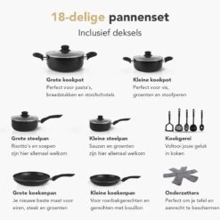 Rochester 18-delige Pannenset Met Deksels - Kookpotten - Koekenpannen Steelpannen - Aluminium - Zwart 17 Rochester 18-delige Pannenset Met Deksels - Kookpotten - Koekenpannen Steelpannen - Aluminium - Zwart -Korting Op Keukengerei 1200x1200 1157