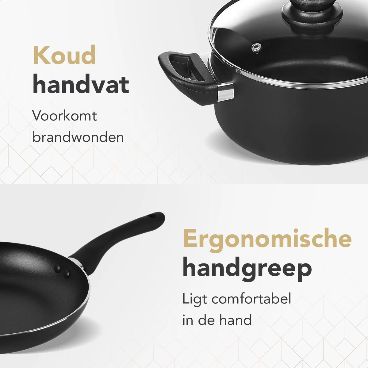 Rochester 18-delige Pannenset Met Deksels - Kookpotten - Koekenpannen Steelpannen - Aluminium - Zwart 9 Rochester 18-delige Pannenset Met Deksels - Kookpotten - Koekenpannen Steelpannen - Aluminium - Zwart - Afbeelding 9