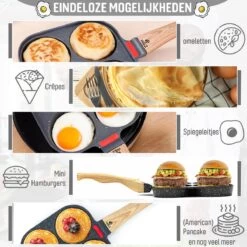 W&Z® Pannenkoekenpan Inductie - Pancake Pan - Omeletpan - Omeletmaker -Eierpan- Anti Aanbak - 4 Vakjes -Korting Op Keukengerei 1200x1200 1240