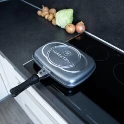 Herenthal Dubbele Grillpan - Ø 28 Cm - Koekenpan - Keramische Pan - Marmeren Coating Met Antiaanbaklaag - PFAS & PFOA Vrij - Pan - Grill - Vermindert Geur, Rook En Oliespatten - Zilver -Korting Op Keukengerei 1200x1200 1379