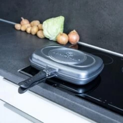 Herenthal Dubbele Grillpan - Ø 28 Cm - Koekenpan - Keramische Pan - Marmeren Coating Met Antiaanbaklaag - PFAS & PFOA Vrij - Pan - Grill - Vermindert Geur, Rook En Oliespatten - Zilver -Korting Op Keukengerei 1200x1200 1380