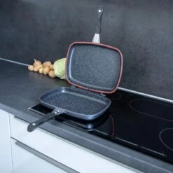 Herenthal Dubbele Grillpan - Ø 28 Cm - Koekenpan - Keramische Pan - Marmeren Coating Met Antiaanbaklaag - PFAS & PFOA Vrij - Pan - Grill - Vermindert Geur, Rook En Oliespatten - Zilver -Korting Op Keukengerei 1200x1200 1382