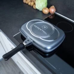 Herenthal Dubbele Grillpan - Ø 28 Cm - Koekenpan - Keramische Pan - Marmeren Coating Met Antiaanbaklaag - PFAS & PFOA Vrij - Pan - Grill - Vermindert Geur, Rook En Oliespatten - Zilver -Korting Op Keukengerei 1200x1200 1383