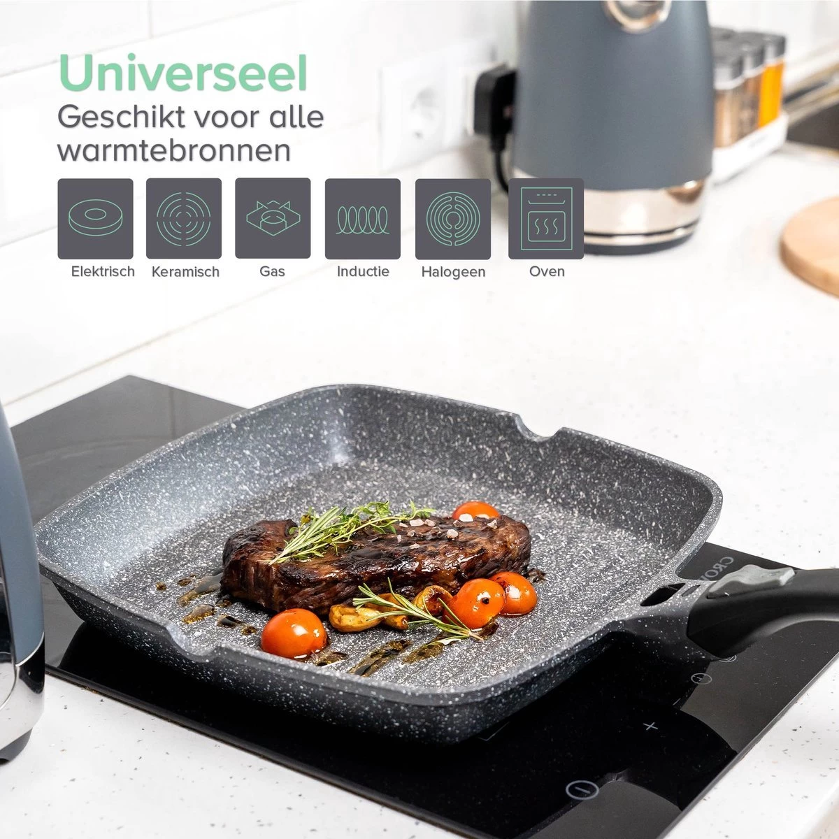 Coninx Grillpan 28CM - Steakpan - Afneembare Handgreep - PFAS-vrij - Grijs 3 Coninx Grillpan 28CM - Steakpan - Afneembare Handgreep - PFAS-vrij - Grijs - Afbeelding 3