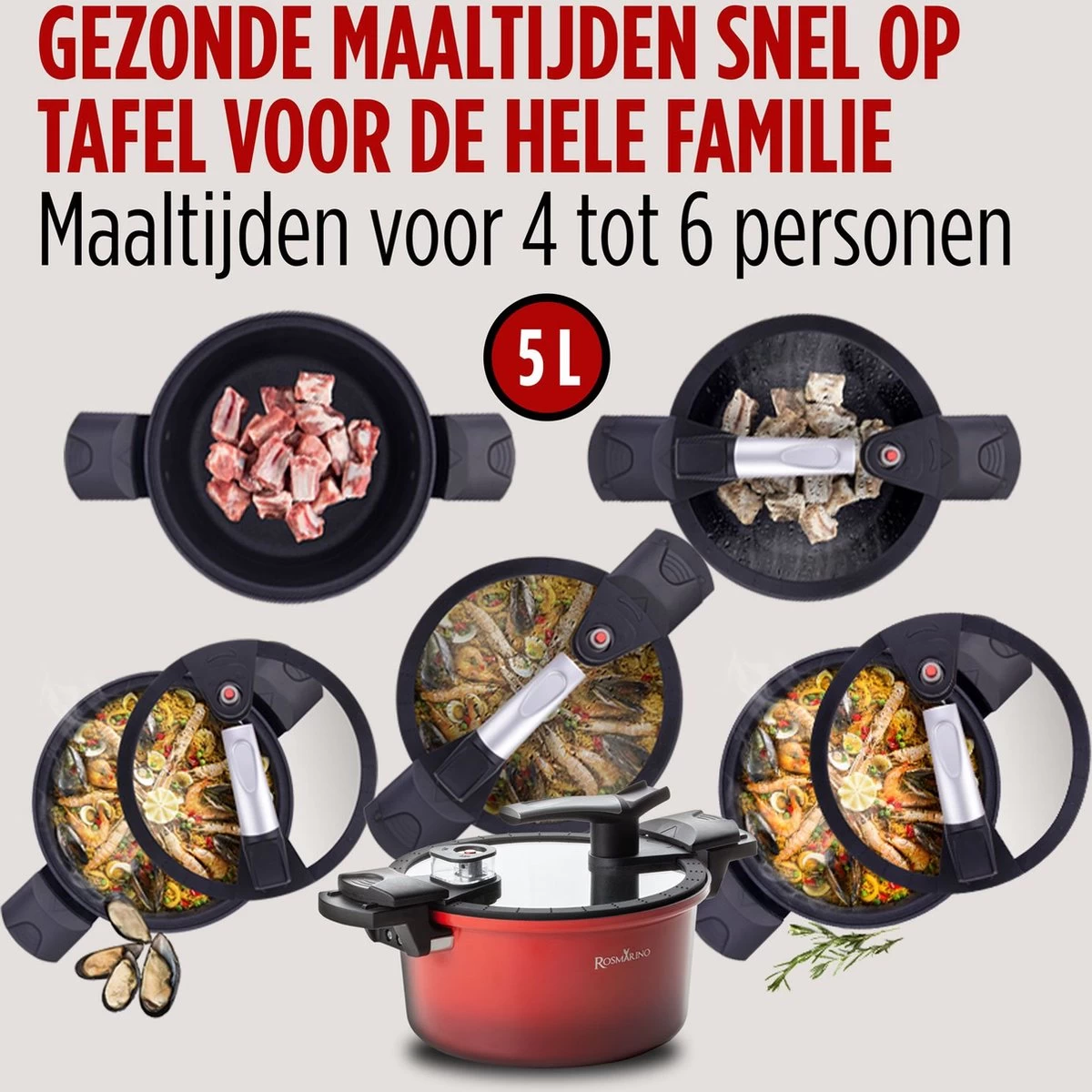 Rosmarino - Snelkookpan Met Glazen Deksel - Zwart - Ø24cm - 5 Liter - 100% PFAS & PFOA Vrij - Aluminium - Pressure Cooker - Non-stick Minerale Coating - Ergonomische Handgrepen - Geschikt Voor Alle Warmtebronnen 9 Rosmarino - Snelkookpan Met Glazen Deksel - Zwart - Ø24cm - 5 Liter - 100% PFAS & PFOA Vrij - Aluminium - Pressure Cooker - Non-stick Minerale Coating - Ergonomische Handgrepen - Geschikt Voor Alle Warmtebronnen - Afbeelding 9