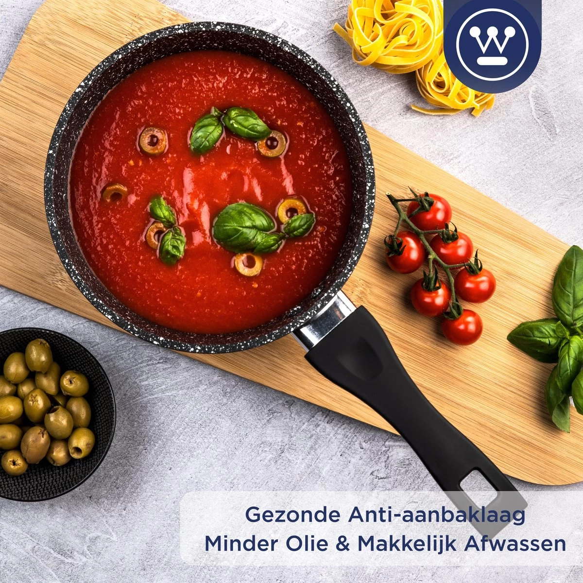 Westinghouse Steelpan Inductie - Ø 18 Cm - Zwart Marmer - Met Deksel - Sauspan 9 Westinghouse Steelpan Inductie - Ø 18 Cm - Zwart Marmer - Met Deksel - Sauspan - Afbeelding 9