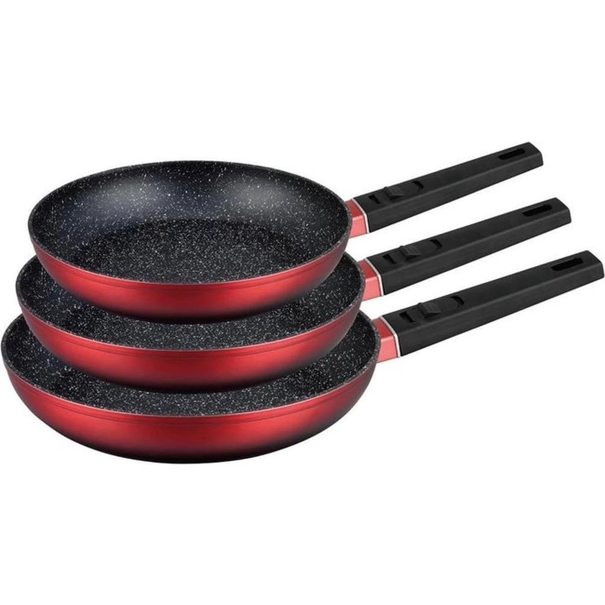 Royal Swiss Koekenpannenset 3-delig (rood) Marmeren Coating 3 Royal Swiss Koekenpannenset 3-delig (rood) Marmeren Coating - Afbeelding 3