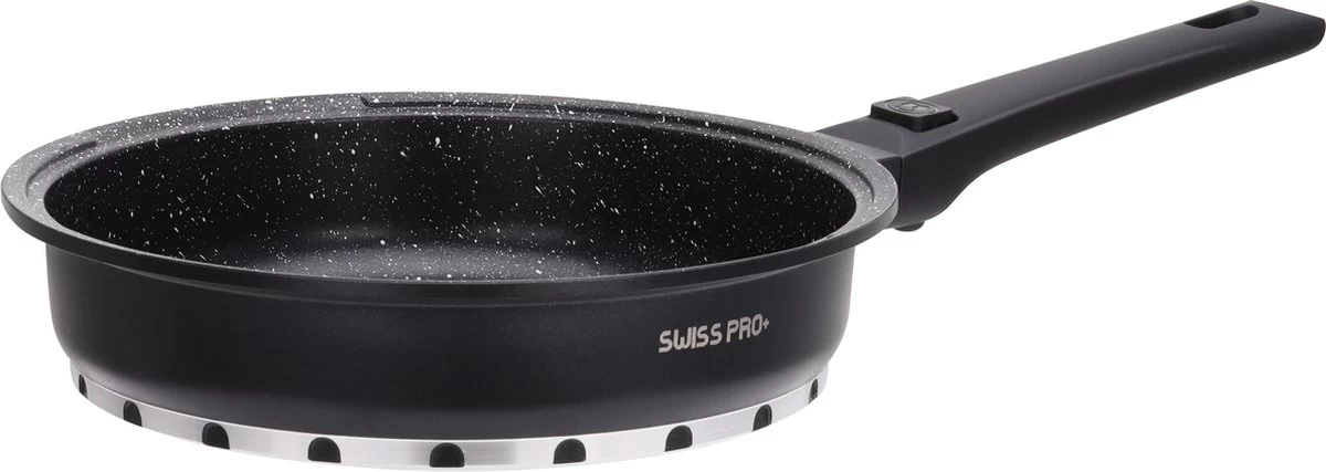 Swiss Pro+ | Set 14 Delige Pannenset | Inductie - Pannensets - Glazen Deksel - Met Afneembare Handgreep - Marmeren Interieur -PFAS-vrij | Black (Zwart) 8 Swiss Pro+ | Set 14 Delige Pannenset | Inductie - Pannensets - Glazen Deksel - Met Afneembare Handgreep - Marmeren Interieur -PFAS-vrij | Black (Zwart) - Afbeelding 8