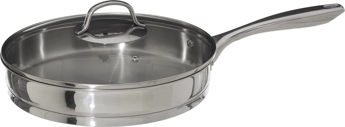 4goodz Dubbelwandige RVS Hapjespan Met Deksel 28 Cm - Zilver 1 4goodz Dubbelwandige RVS Hapjespan Met Deksel 28 Cm - Zilver