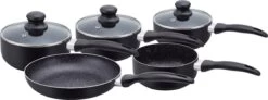 Herzberg HG-5003BK: 8 Pieces Marble Cookware Set - Black