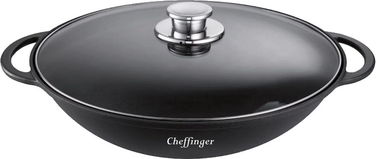 Merkloos Wokpan Met Glazen Deksel Ø 36 Cm - Geschikt Voor Inductie - Zwart 1 Merkloos Wokpan Met Glazen Deksel Ø 36 Cm - Geschikt Voor Inductie - Zwart