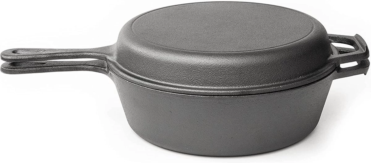 Nuovva 2-in-1 Gietijzeren Steelpan En Braadpan Of Grillplaat Met Dubbel Functie Koekenpan Deksel - 3 Liter - 26cm 1 Nuovva 2-in-1 Gietijzeren Steelpan En Braadpan Of Grillplaat Met Dubbel Functie Koekenpan Deksel - 3 Liter - 26cm