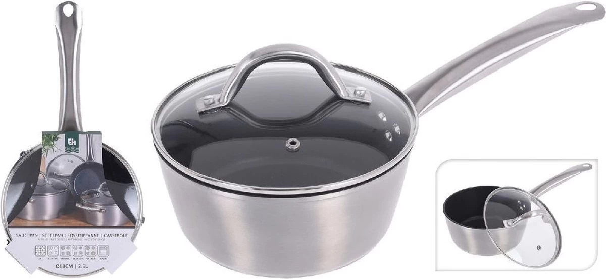 Excellent Houseware Steelpan -18 Cm - Zilver 1 Excellent Houseware Steelpan -18 Cm - Zilver