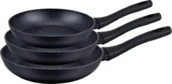 Set Van 3 Royal Swiss Koekenpannen Stenen Coating Zwart