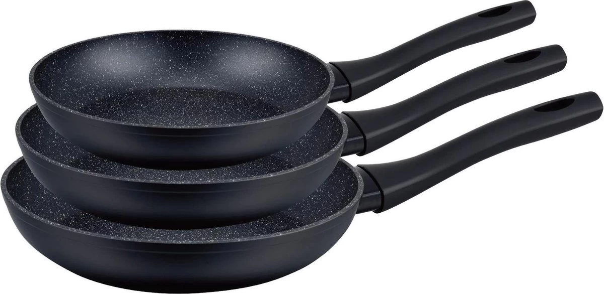 Set Van 3 Royal Swiss Koekenpannen Stenen Coating Zwart 1 Set Van 3 Royal Swiss Koekenpannen Stenen Coating Zwart