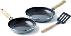 GreenPan Mayflower Koekenpannenset Ø 20cm + Ø 24cm + 1 Accessoire - Lichtblauw - Inductie - PFAS-vrij