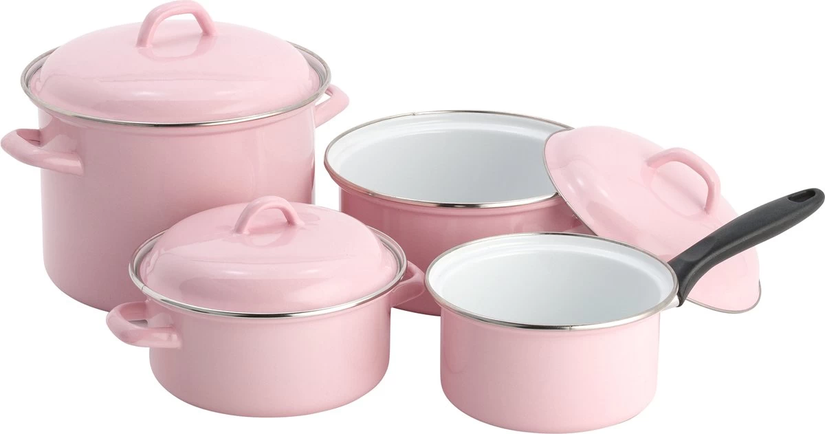 Lite-Body Pannenset 4-delig - Emaille - Roze 1 Lite-Body Pannenset 4-delig - Emaille - Roze