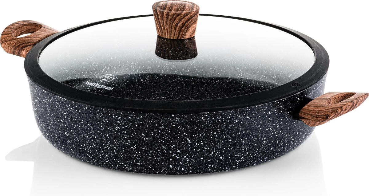 Westinghouse Hapjespan Inductie - Ø 28 Cm - Zwart Marmer Wood - Speciale Editie - Met Deksel - Geschikt Voor Alle Warmtebronnen 1 Westinghouse Hapjespan Inductie - Ø 28 Cm - Zwart Marmer Wood - Speciale Editie - Met Deksel - Geschikt Voor Alle Warmtebronnen