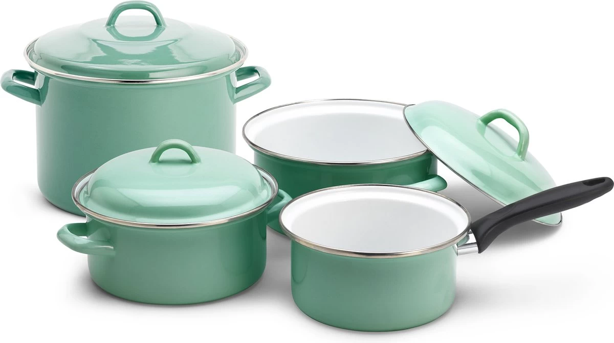 Lite-Body Magus Pannenset 4-delig - Emaille - Olijf Groen - Inductie 1 Lite-Body Magus Pannenset 4-delig - Emaille - Olijf Groen - Inductie