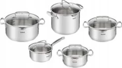 Tefal Duetto+ Pannenset -10 Delig- 5 Pannen - Kookpannenset - Zilver - Afdruipdeksels