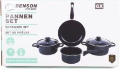 Benson Pannenset 6 Delig - Carbon Staal 0,8 Mm Met Glazen Deksels -Korting Op Keukengerei 1200x691 3