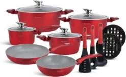Edënbërg Red Line -15-delige Luxe Pannenset Van Gesmeed Aluminium - Rood/Metallic