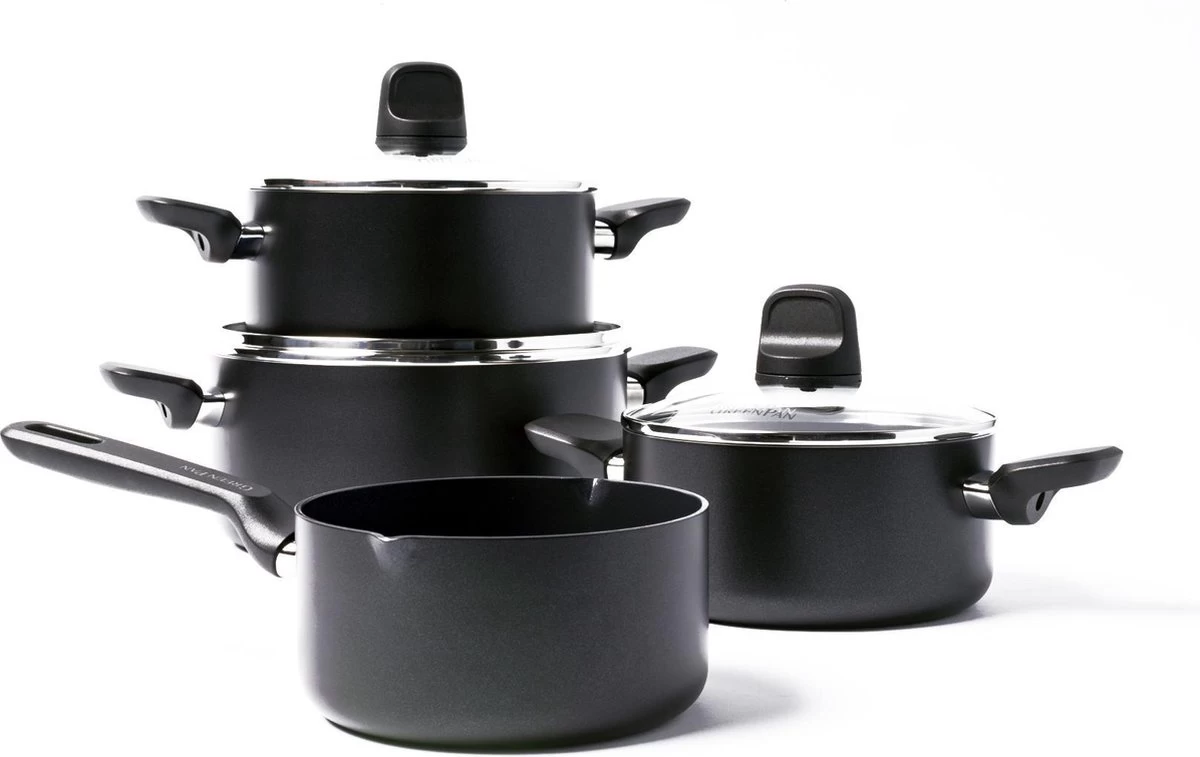 GreenPan Memphis Pannenset - 4-delig - Zwart - Inductie - PFAS-vrij 1 GreenPan Memphis Pannenset - 4-delig - Zwart - Inductie - PFAS-vrij